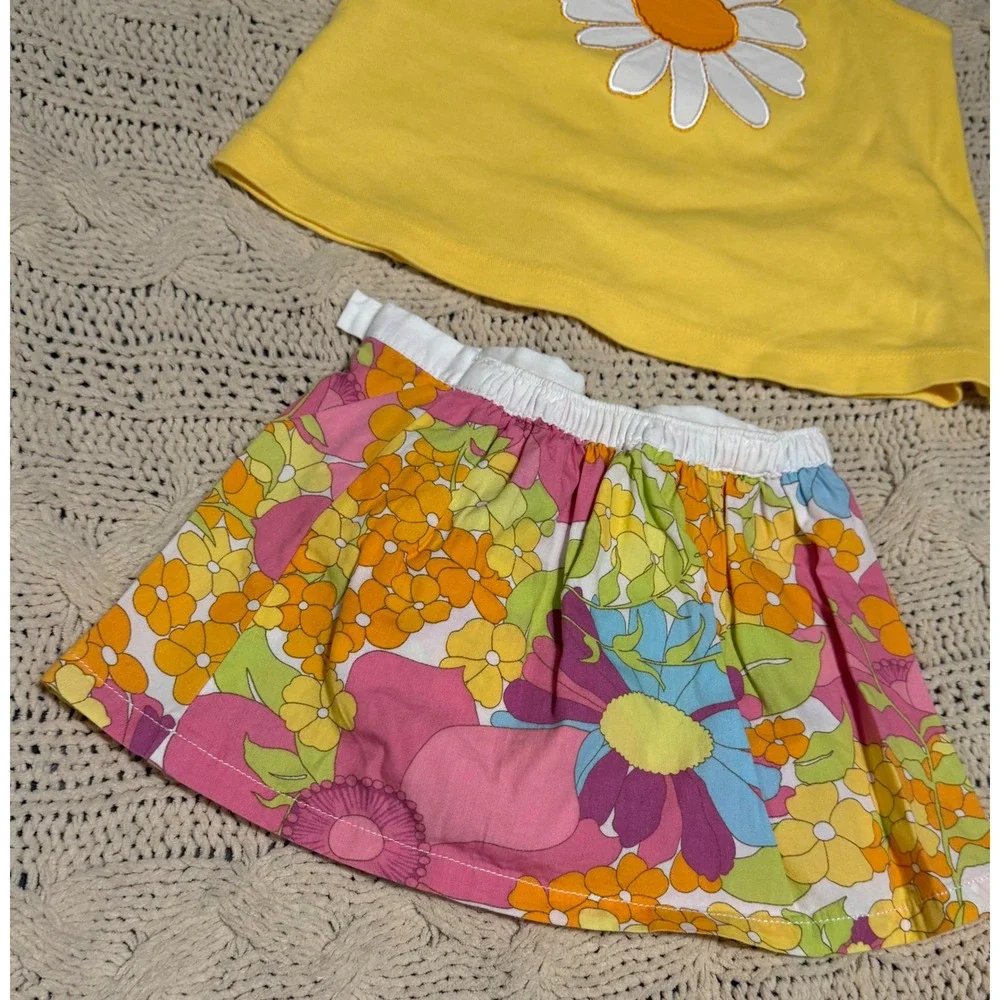 VTG Gymboree Girls Yellow Daisy Tank Top and Retro Floral Skort Set 18-24 Months